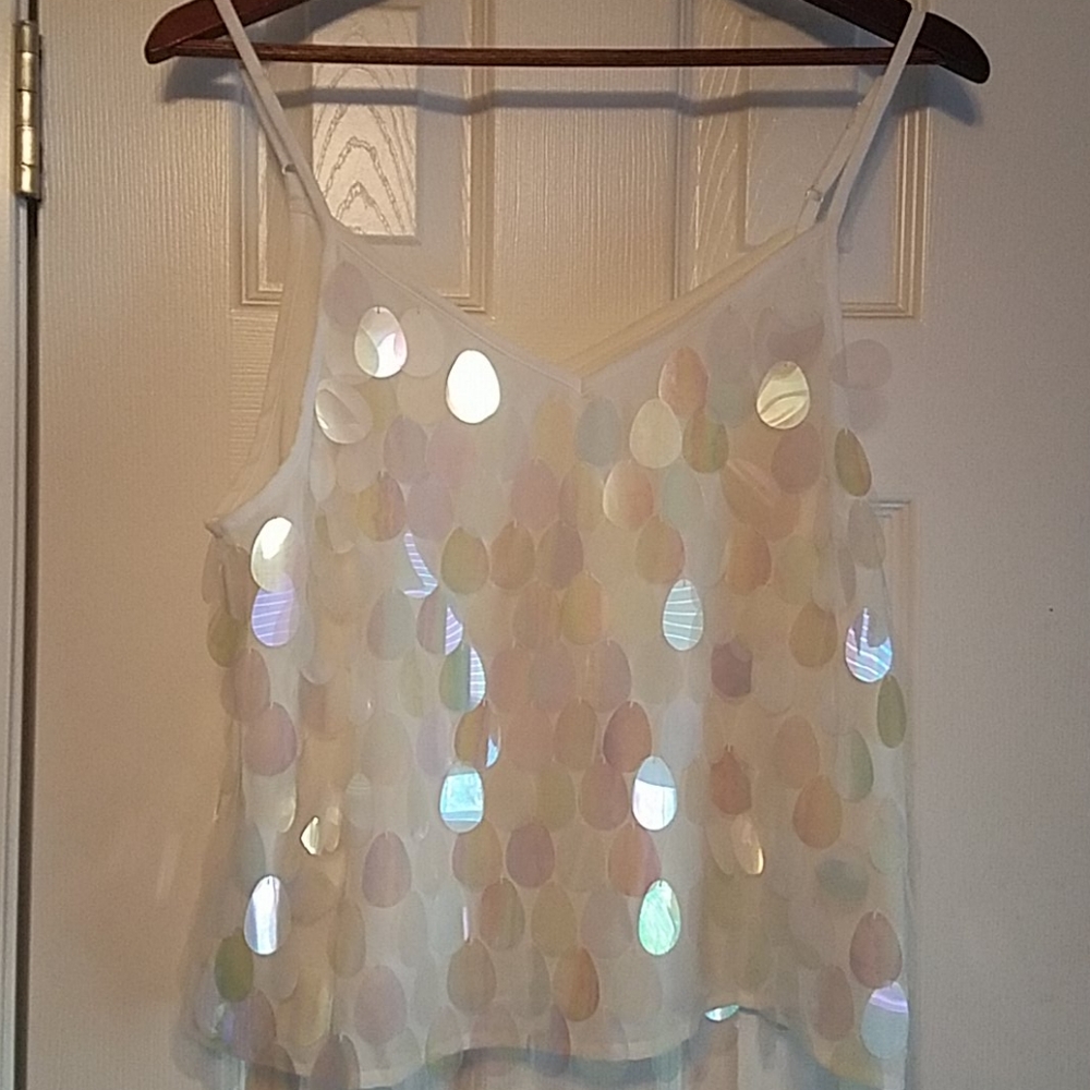 GORGEOUS white tank with scale sequins